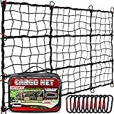 [Premium] 4'x6' Heavy Duty Cargo Net Stretches to 8' x 12', Extra Thick 10mm Cord Bungee Cargo Netting for Pickup Truck Bed, Roof Rack Net & 12 PCS Steel Carabiners