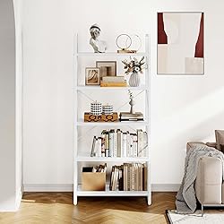 YITAHOME 5 Tiers Bookshelf, Modern White