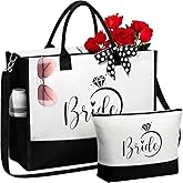 MAYICIVO Bridal Shower Gifts for Bride, Bride to Be Gifts Wedding Engagement Bachelorette Party Gift for Brides Congratulation Honeymoon Gift Set - Canvas Beach Tote Bag & Makeup Bag