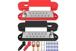 CRIVON Bus Bar 12V 150A Power Distribution Block: DC Battery Marine Bus Bar Terminal Block with Cover 1/4" Stud 12 × #8 Screws Ground Power Distribution Block for Automotive RV Solar Wiring Boat Accessories