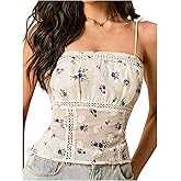 MakeMeChic Women's Summer Camisole Tops Crop Spaghetti Strap Frill Trim Sleeveless Eyelet Tank Top