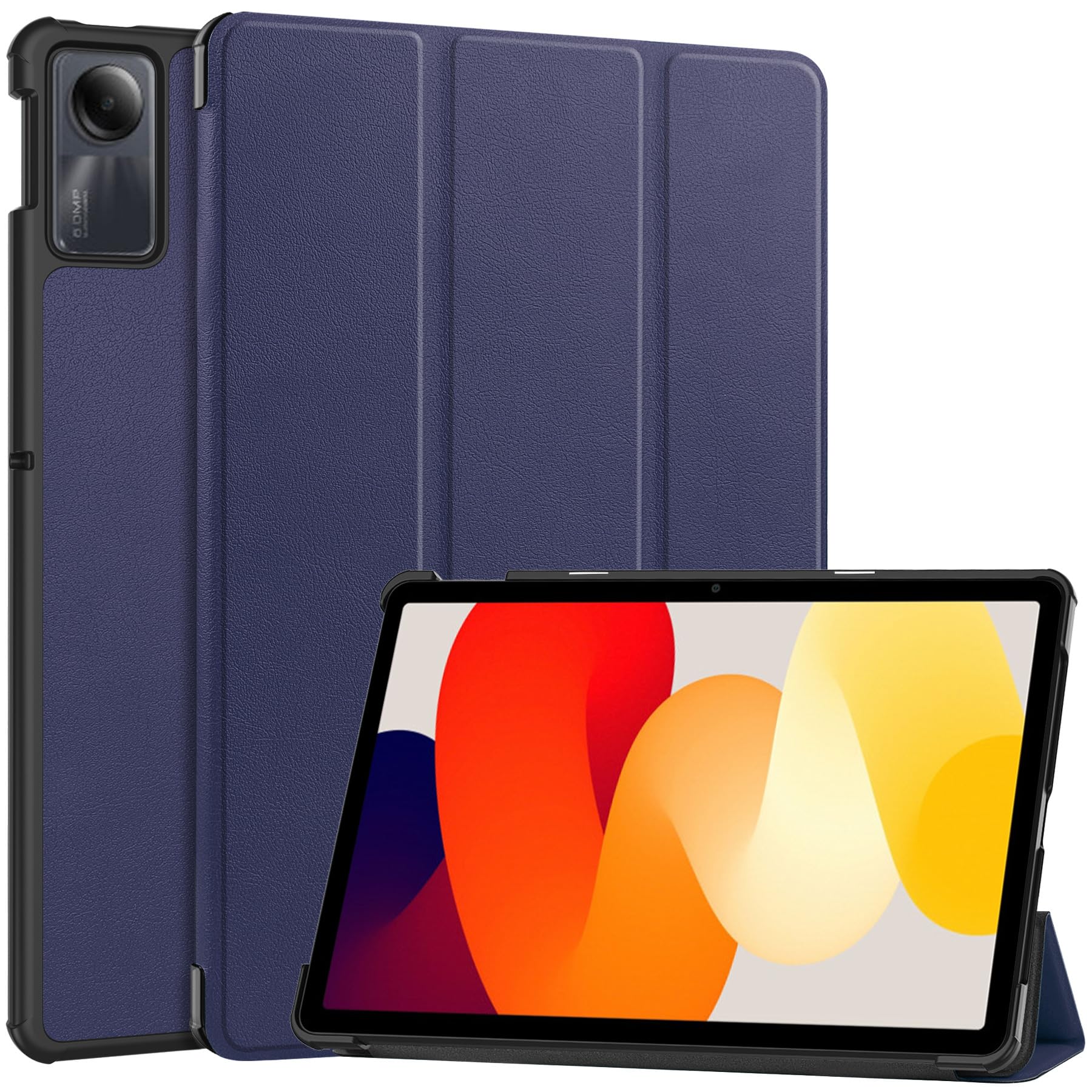 QINOUK Case for Xiaomi Redmi Pad SE, [Stand Feature] Ultra Thin Smart Cover with Auto Sleep Wake, PU and PC Anti-scratch Protective Case, for Xiaomi Redmi Pad SE-Blue