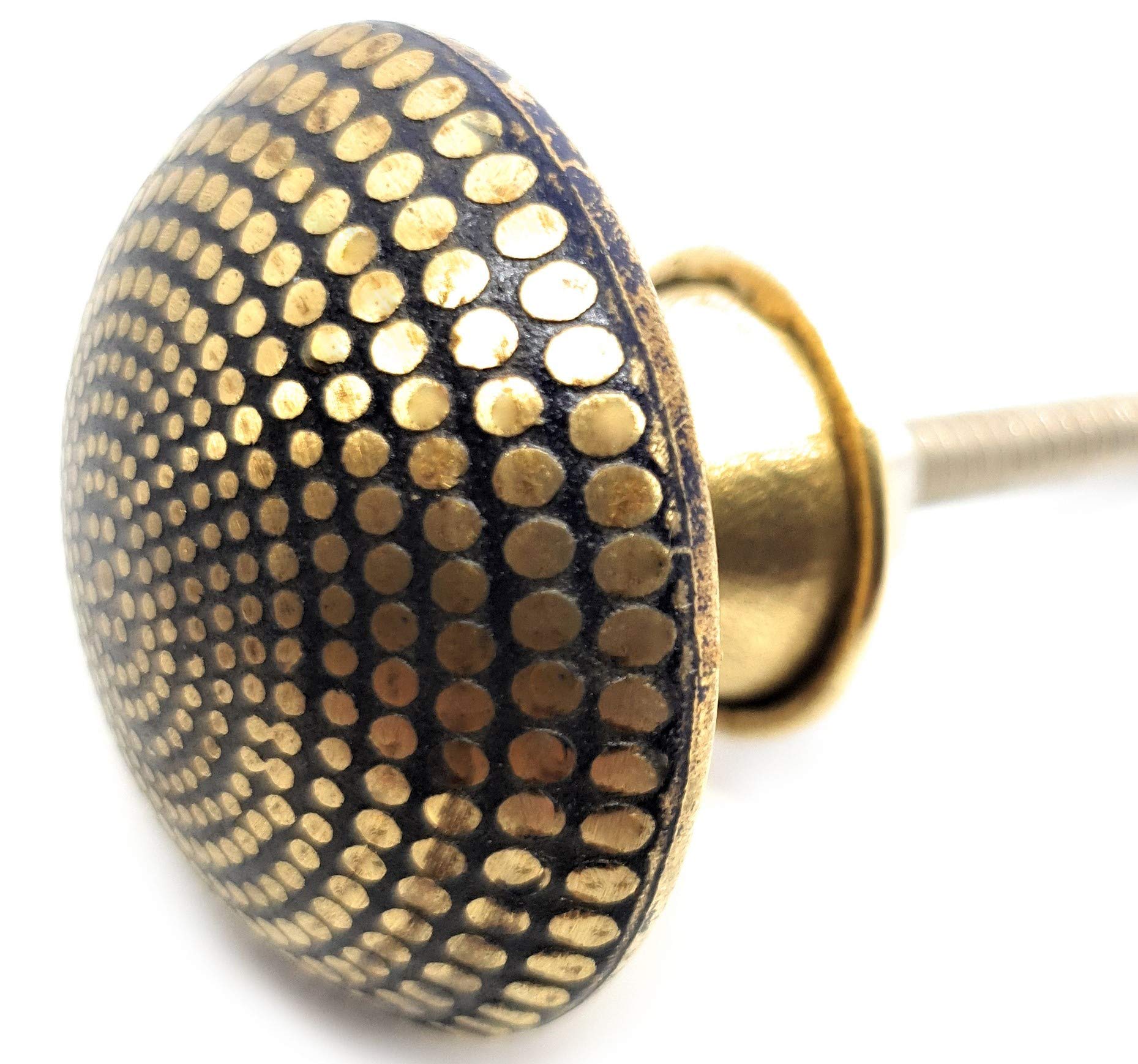 French Furniture Fittings Set of 6 Antiqued Brass Dimple Knobs - Kitchen Cabinet Pulls, Cupboard, Chest, Furniture, Drawer Handles - Easy Install Vintage Shabby Chic 38mm by FFF