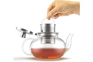 Verre Collection Glass Tea Pot, 800 mL (27oz) Kettle Stove Top with Stainless Steel Removable Infuser, Glass Kettle for Loose