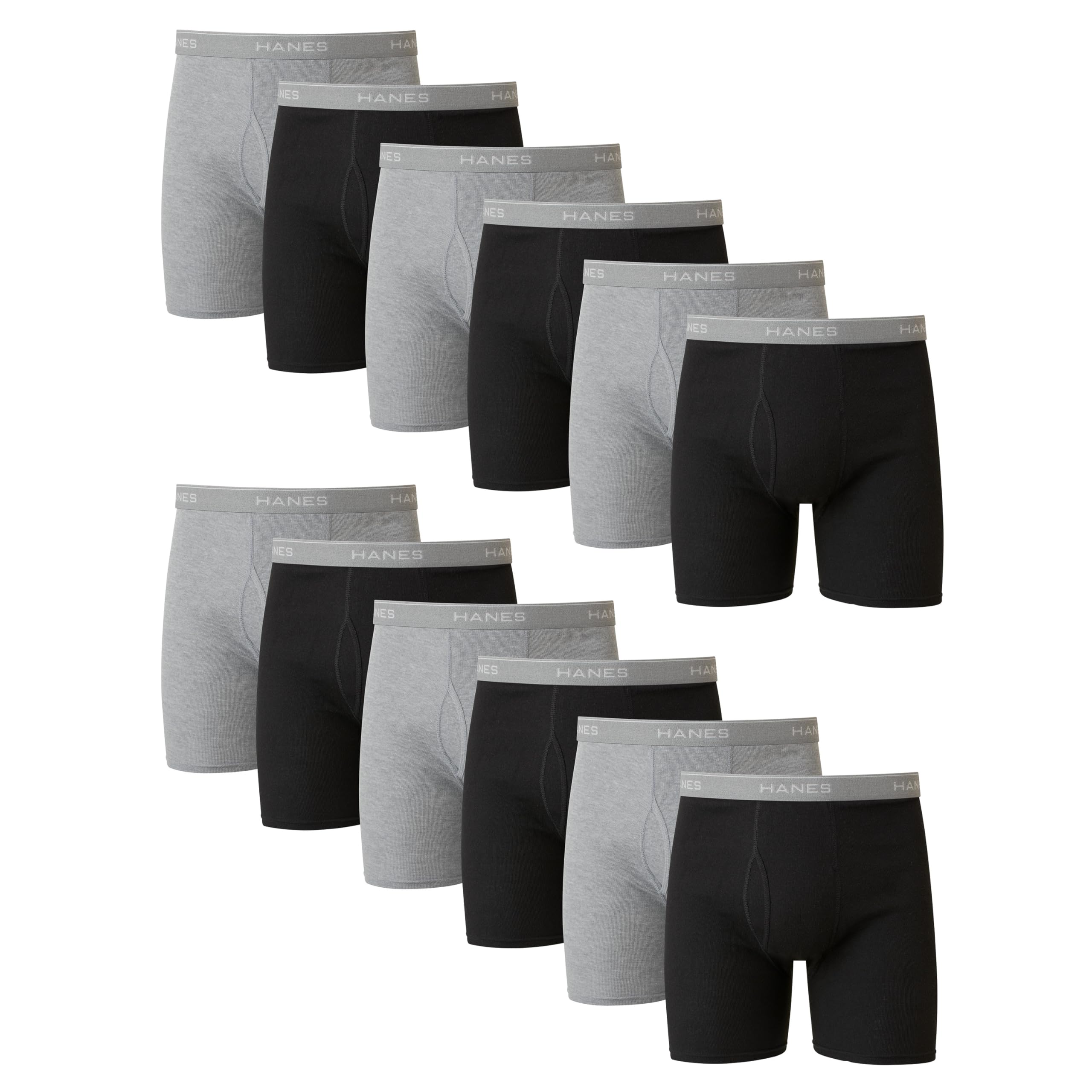 Photo 1 of Hanes Boxer Briefs, Cool Dri Moisture-Wicking Underwear, Cotton No-Ride-up for Men, Multi-Packs, Black/Grey