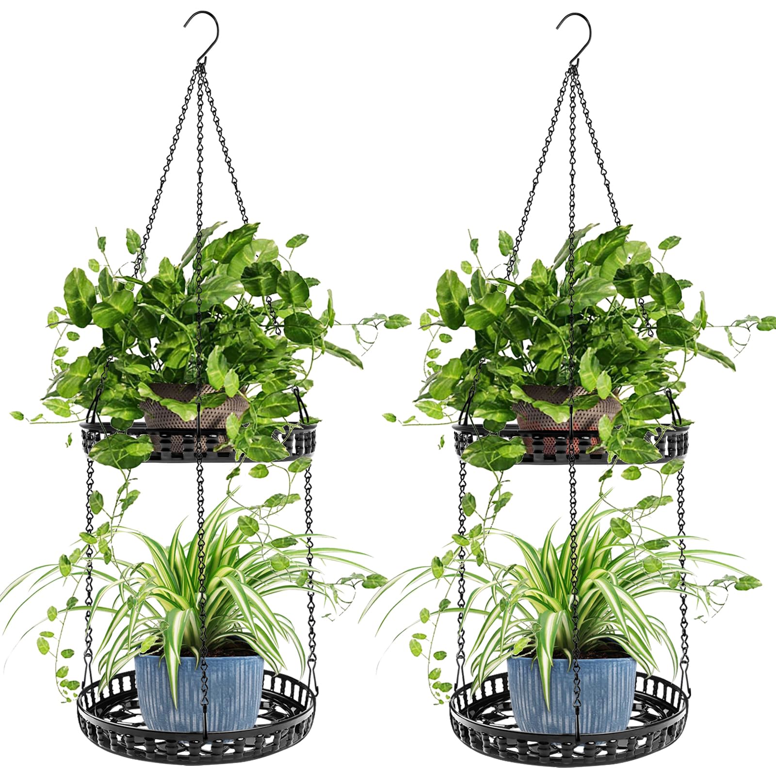 Photo 1 of PIKAMAO Plant Hanger Indoor Outdoor, 2 Tier Hanging Planter Hanging Plant Shelf, Metal Hanging Plant Holder for Indoor Outdoor Plants