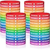 DaikeAion 60pcs Motivational Rubber Bracelets Bulk Friendship Bracelets Colored Inspirational Quotes Wristbands with Positive Affirmations Gifts Rainbow Prizes Incentives Giveaways