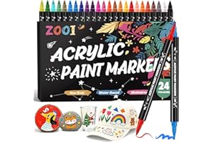 ZOOI Acrylic Paint Markers for Art School Supplies for Kids 9-12, 24 Colors Crayon Acrylique Markers for Adult Coloring, Teen