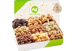 NUT CRAVINGS Gourmet Collection - Holiday Christmas Mixed Nuts Gift Basket in White Gold Box (9 Assortments) Xmas Kwanzaa Arrangement Platter, Birthday Care Package - Healthy Kosher USA Made Corporate
