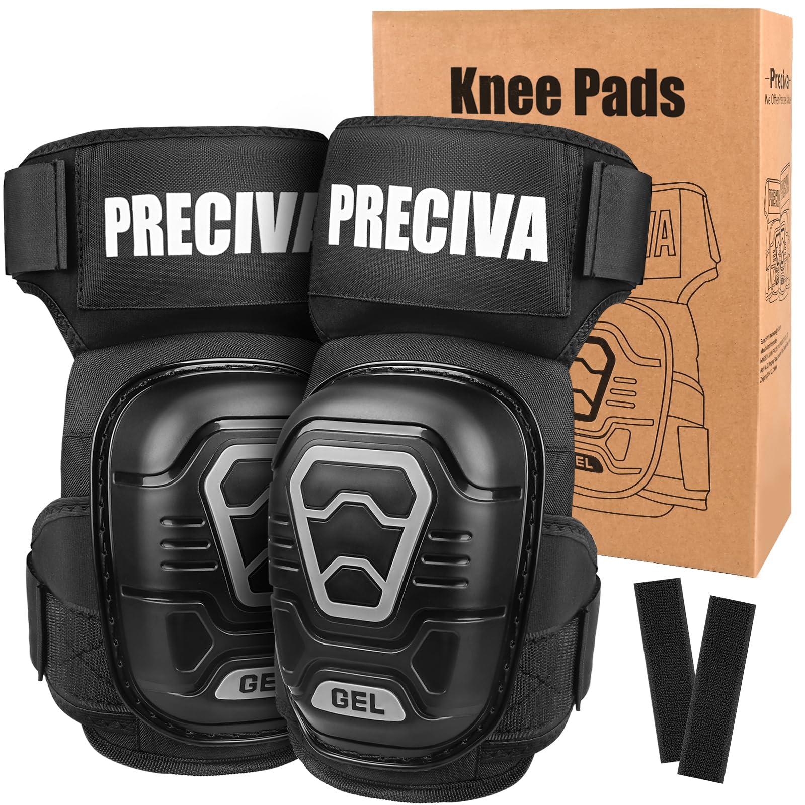 Preciva Professional Knee Pads, Knee Pads Work with Comfortable Gel Cushion Mat, Robust PVC Outer and Non-slip Straps, Knee Pad for Men and Women, Suitable for Home Improvement &Heavy-Duty Work, etc