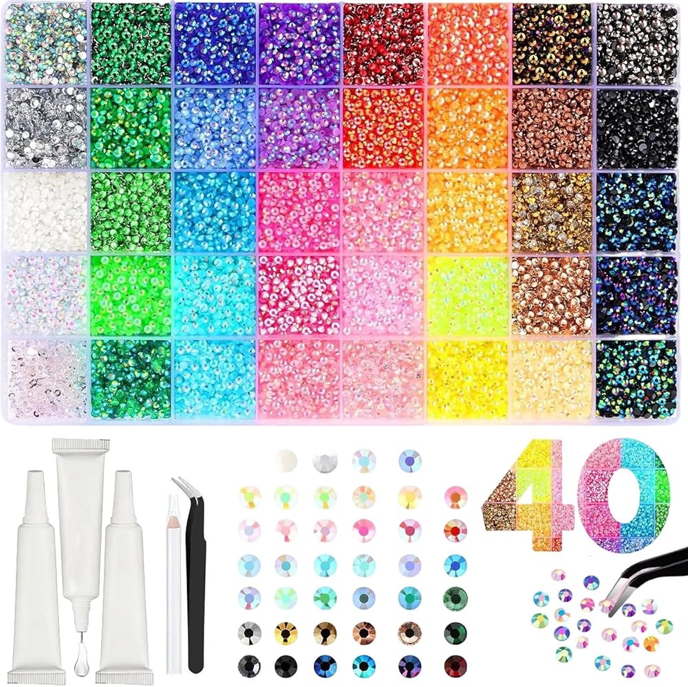 Colorful DIY Resin Rhinestone Kit for Bedazzling, 40 Colors Resin Jelly Rhinestones for Bedazzling, 3mm 32000 Pcs Flatback Ge