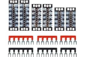 FIXITOK 6 Sets Terminal Blocks, 4/5/6 Positions 600V 25A Dual Row Screw Terminal Strip with 400V 25A Pre-Insulated Terminal Barrier Strip (Black & Red)