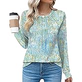 Kistore Women's Long Sleeve Tops Crew Neck Pleated Dressy Casual Blouses T Shirts Fall Clothes 2026