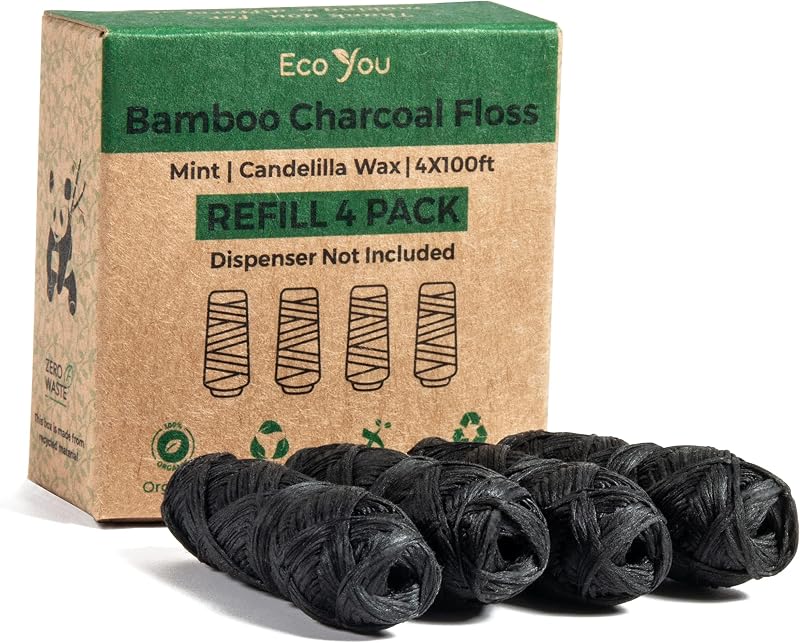 EcoYou Eco Floss Charcoal Refills Mint Candelilla Wax Bamboo 4 Pack