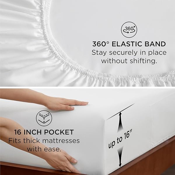 BEDSURE BED SHEETS WITH SIDE POCKET, KING SHEET SET UP TO 16″ DEEP POCKET, WRINKLE-RESISTANT, SOFT & BREATHABLE, 120GSM FINE BRUSHED POLYESTER SHEETS KING BED SHEETS, WHITE