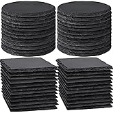 MAPRIAL 36 PCS Slate Coasters Bulk for Drinks, 4 Inch 18 PCS Natural Handmade Black Stone Square, 18 PCS Round Coasters for Laser Engraving, Gifts, Halloween Christmas, Home Decor