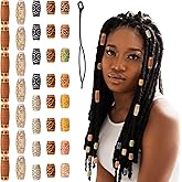Shimmeroo 38Pcs Wooden Beads for Hair,Dreadlock Beads Various Forms Loc Bead Hair Accessories Braid Bead for Women and Men
