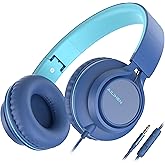 AILIHEN C8 Headphones Wired, On-Ear Headphones with Microphone and Volume Control, Corded 3.5mm Headset for Boys Girl School Smartphones Chromebook Laptop Computer Tablets Airplane Travel (Indigo)