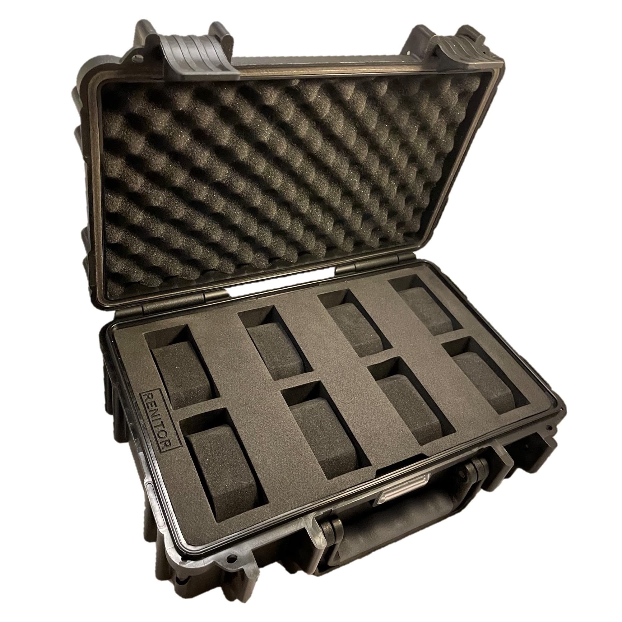 RENITOR Watch Carry Case Travel Storage Box | ABS Ultimate Protection Waterproof Shockproof | Fits All Wristwatches & Smart Watches up to 60mm | Cleaning Cloth Included | Black (8)