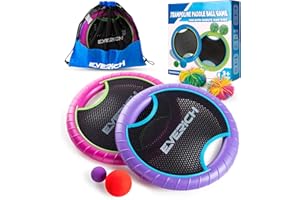 EVERICH TOY Trampoline Paddle Ball Set with 2 Bouncy Paddles & 4 Balls - Soft Foam Design for Kids Play Indoor Outdoor Beach Backyard Lawn - Great Gift Idea for Boys & Girls (Pink & Purple)