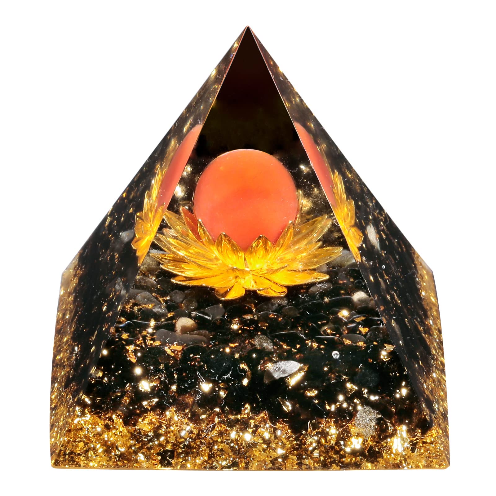 Nupuyai Carnelian Sphere Lotus Flower Chakra Healing Crystal Pyramid with Gift Box, Energy Stone Spiritual Ornament Quartz Point Reiki Energy Figurine for Protection