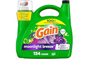 Gain Liquid Laundry Detergent, Moonlight Breeze Scent, 194 fl oz, 134 loads, Freshness + Odor Fighting, High efficiency washing machine iquid cleaning soap