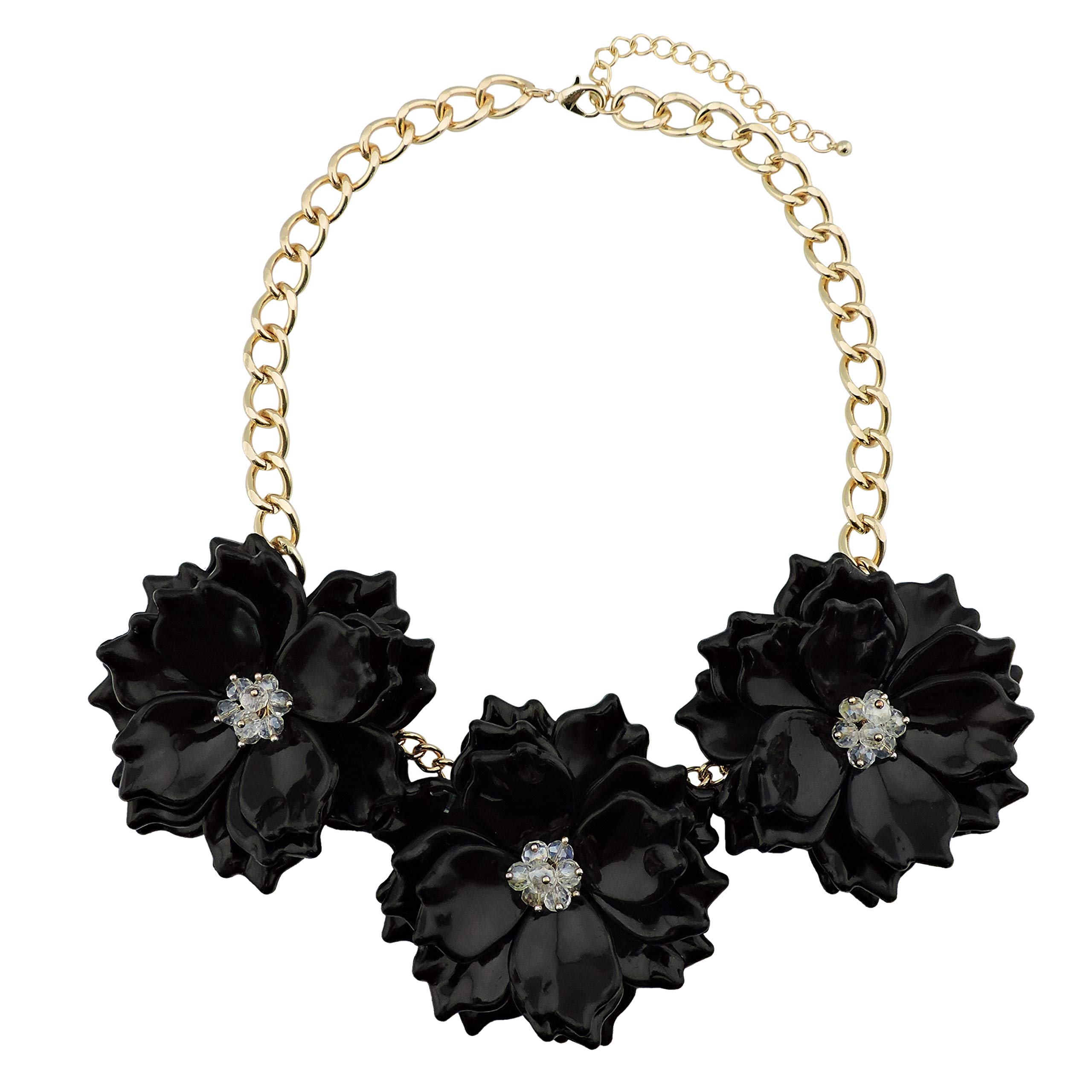 Bocar Bold Statement Chunky Flower Necklace Bib Collar Jewelry Set for Women (NK-10466-Black)