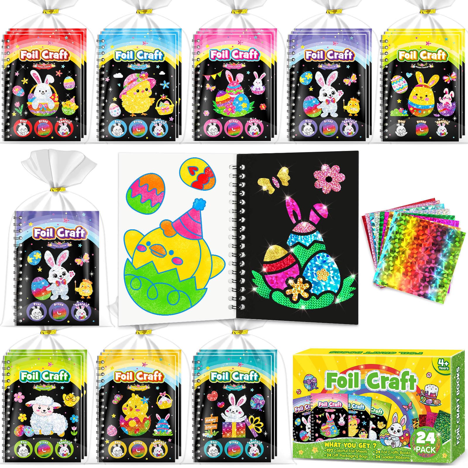 LIKYMO Easter Foil Art - Party Bag Fillers for Kids, Foil Craft Books, No Mess Art and Craft for Kids, DIY Creative Activity, Travel Toys, Girls Boys Gifts for Ages 4-9 (Easter) — image 1