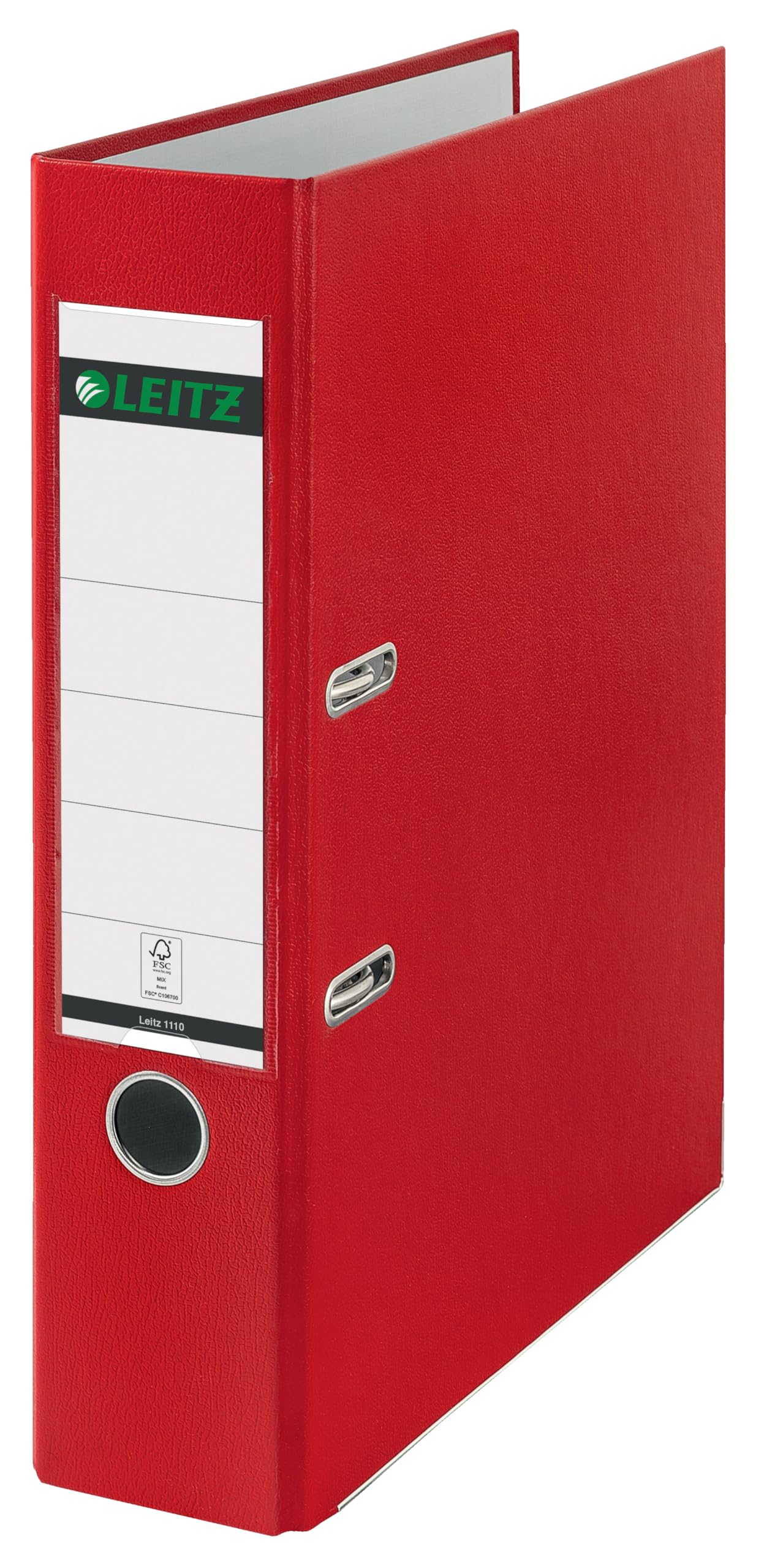 Leitz Lever Arch File, Red, Plastic, Foolscap, 8 cm spine, 11100025