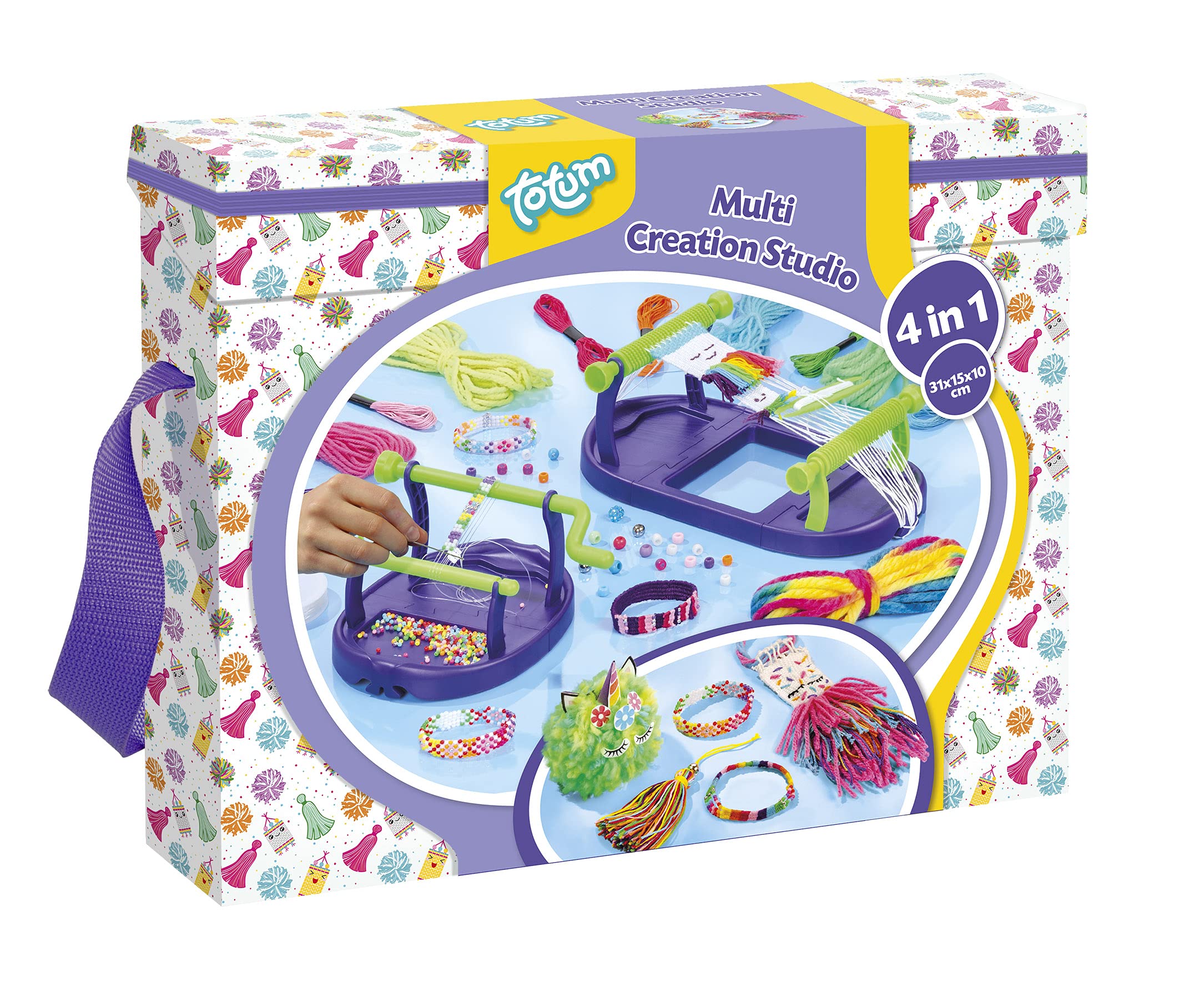 TM Essentials 4-in-1 Craft Set - Creativity Multi Craft Studio for Weaving, Embroidery, Crochet or Braiding with Colourful Wool, Various Beads and Extra Sticker Sheet