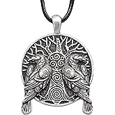 HAQUIL Raven Necklace, Viking Huginn and Muninn Tree of Life Pendant, Norse Jewelry Gift for Men and Women