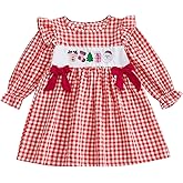 Toddler Baby Girl Christmas Outfit Smocked Dress Reindeer Santa Tree Gingham Plaid Dresses Kids Xmas Clothes