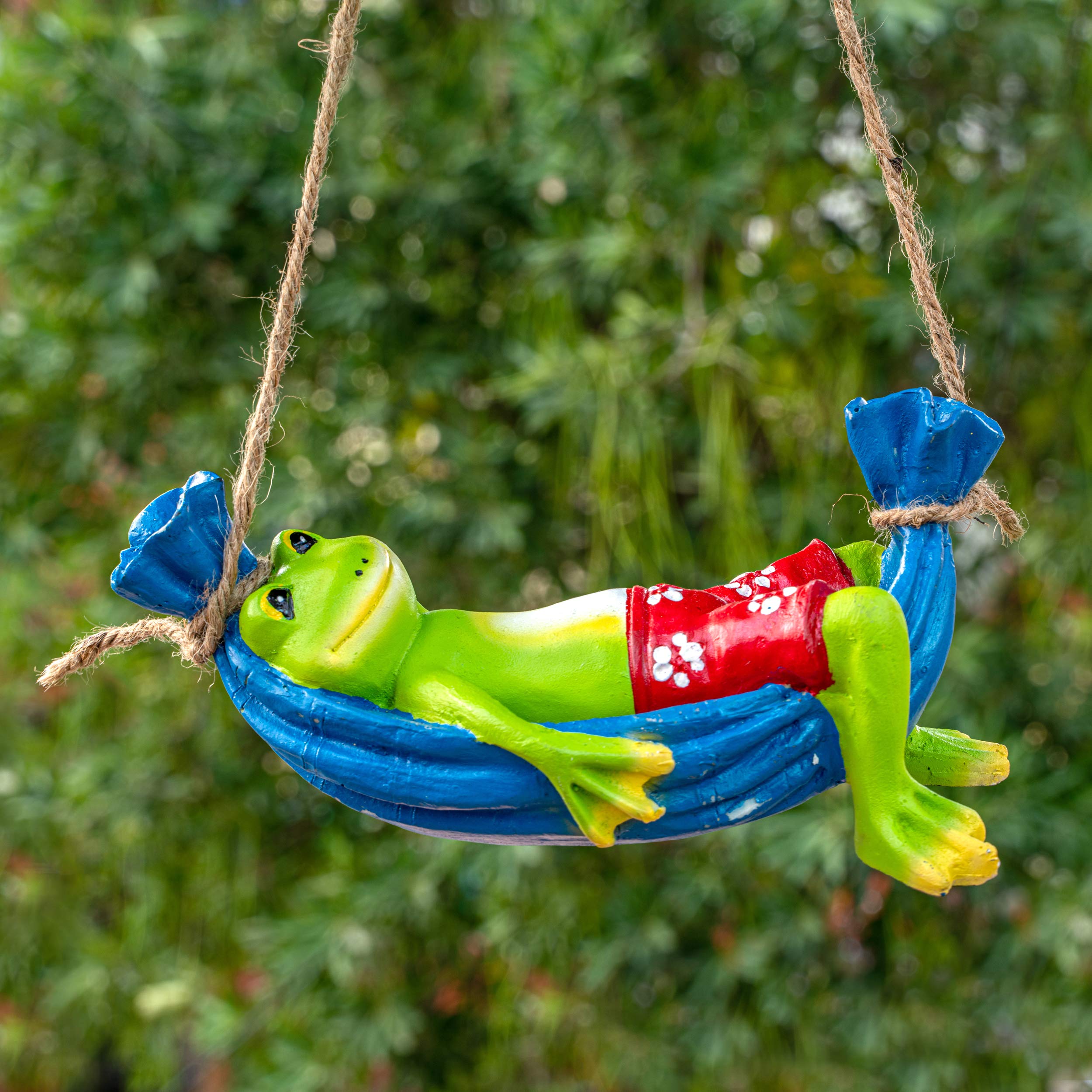 TIED RIBBONS Frog on Hammock Hanging Frog Statue | Resin | 3.7 x 8.6 inch | Garden Decoration Items for Outdoor, Balcony - Frog Statues for Home Decor