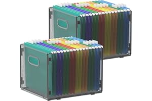 samstar 2 Pack Hanging File Organizer, Mesh File Folder Box Filing Box File Cabinet Organizer Storage Boxes, Letter Size