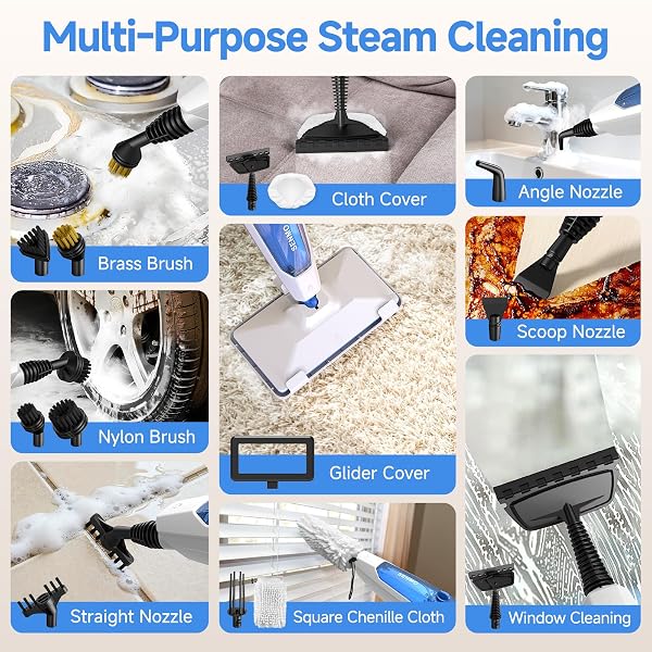 SENMO STEAM MOP, 14-IN-1 DETACHABLE STEAM CLEANER FOR HOME AND FLOOR, 1300W 228°F DEEP CLEANING MULTIPURPOSE FLOOR STEAMER WITH 14 ATTACHMENTS