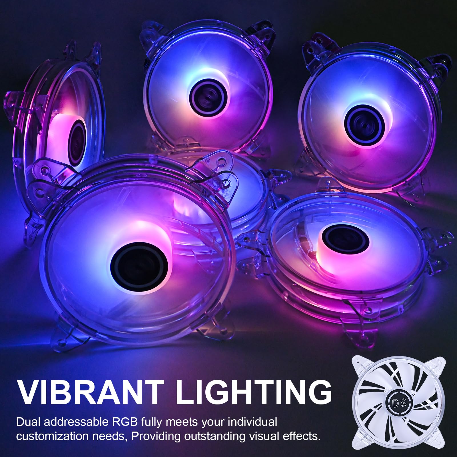 DS Axis Light RGB LED 120mm ケースファン リモコン付き PCケース、CPU冷却、ラジエーターシステム用(RGBファンキット6個パック、Eシリーズ)