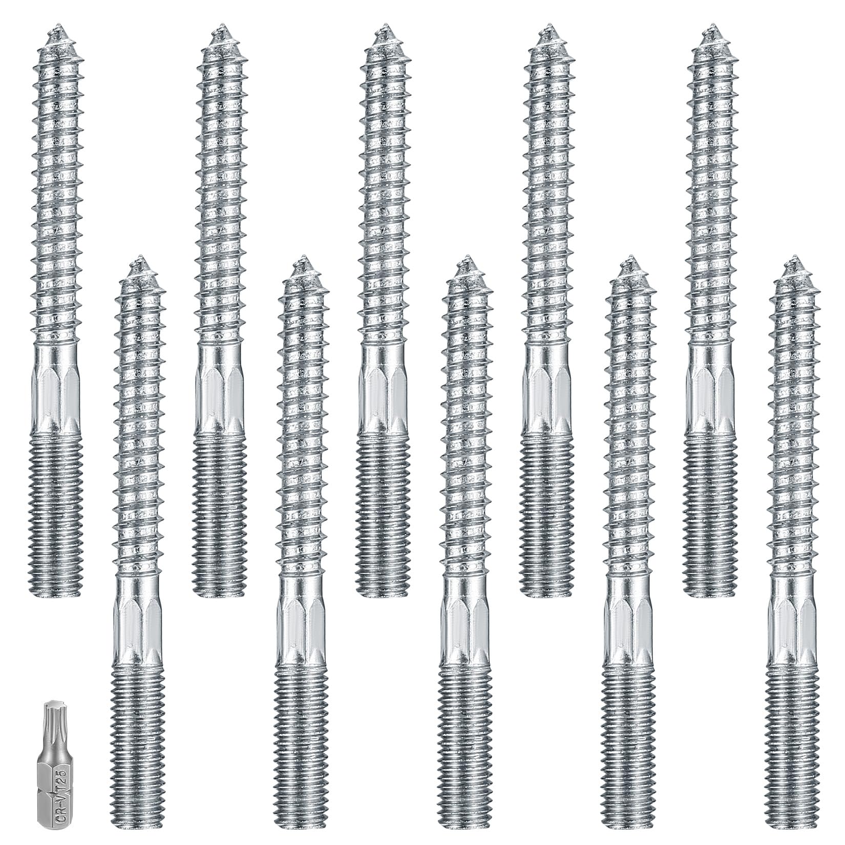 10 Pcs M10 Torx Hanger Bolts, Double Headed Bolts Dowels, Double Ended Dowel Screws, Metal Screw Dowels Hanger, Threaded Lag Wood Screws and Machine Bolts for Wood Joint Furniture Legs (M10x100mm)