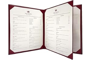 Goodsmart Columbia Casebound Menu Covers – 5-Pack, Burgundy Premium Faux Leather Restaurant Menu Holders, 8.5" x 11", 4-View with Interior Album Corners