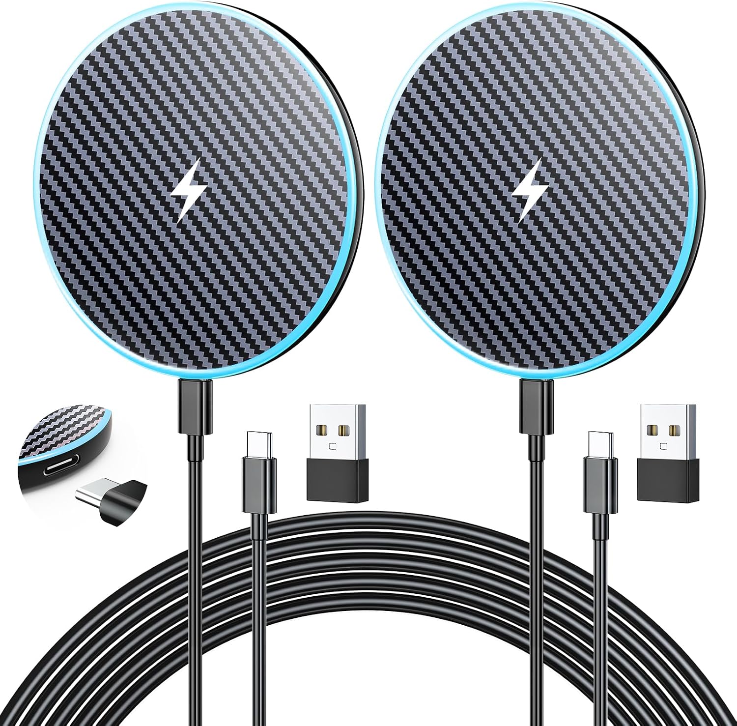Wireless Charger 2Pack 15W Magnetic Wireless Charger Fast Charging Pad with 6ft USB-C to C Cable & USB-A to C Adapter for iPhone 17/16/15/14/13/12 Series & AirPods 3/2/Pro2(Strong Magnet Technology)