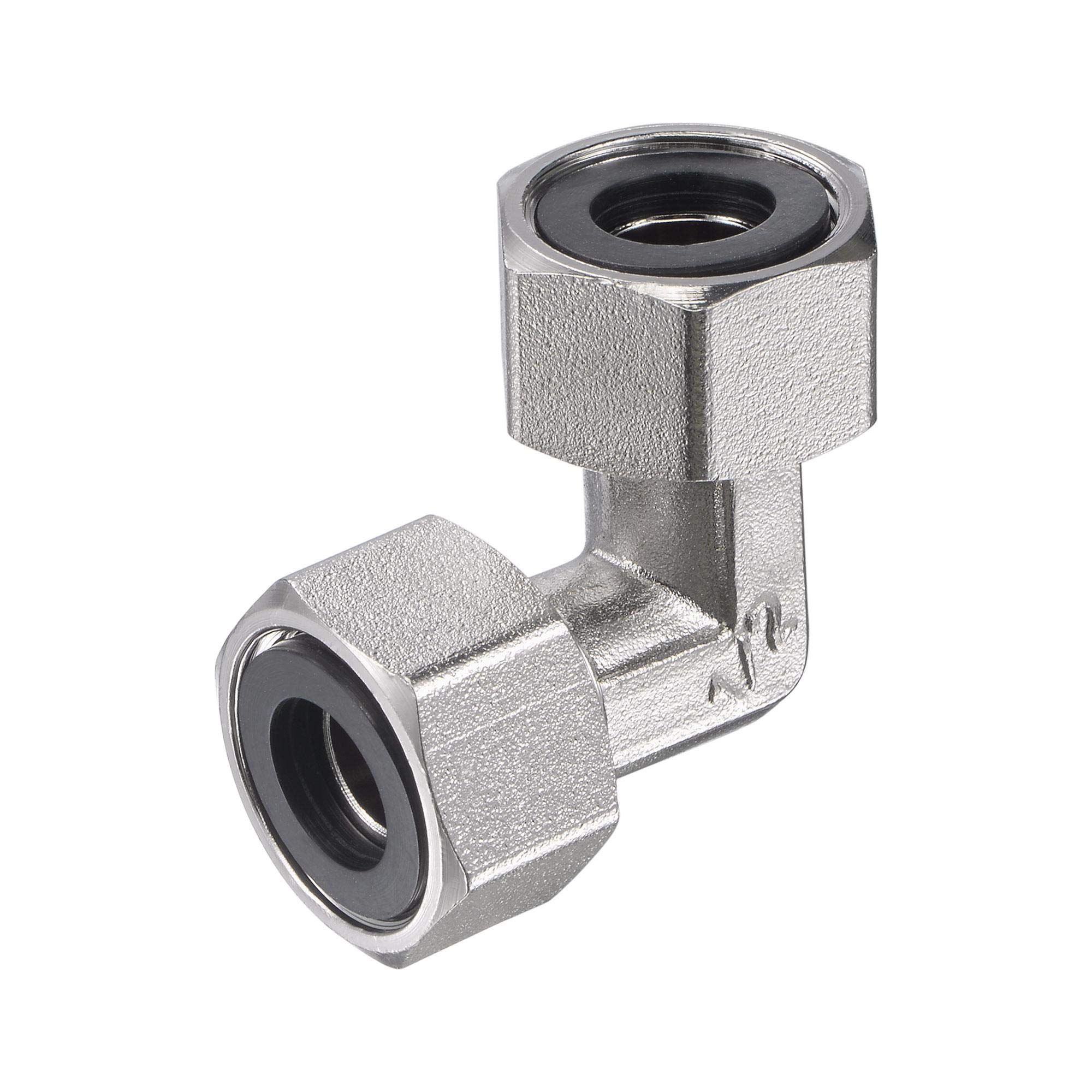 sourcing map Pipe Fitting Elbow G1/2 Female Thread 2 Way L Shape Hose Connector Adapter, Nickel-Plated Copper