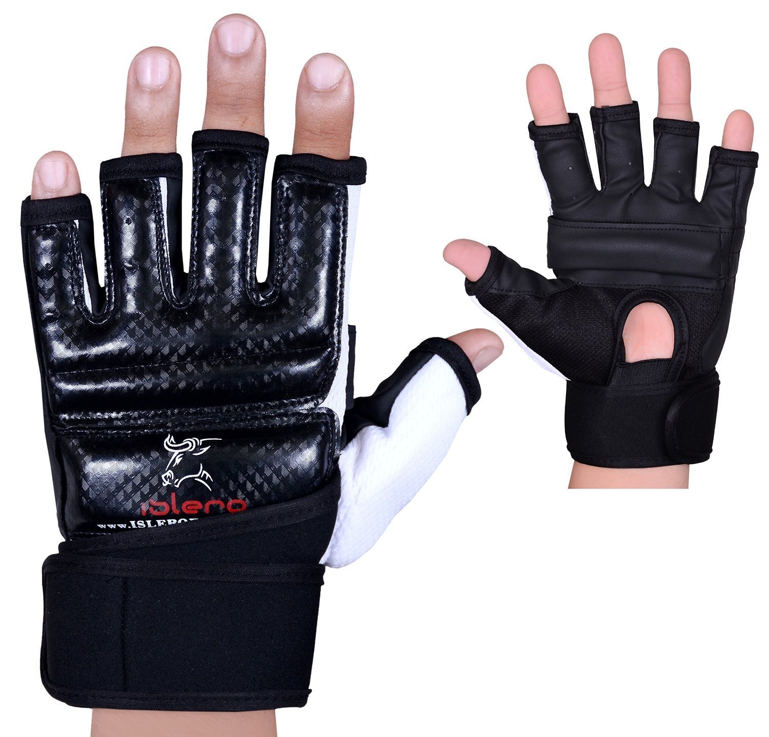 Islero Leather GEL Gloves MMA Boxing Punch Bag Martial Arts Karate Mitts (XL)