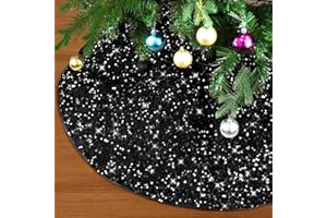 LEMICIN Christmas Tree Skirt 48 Inch Black Sequin Elegant Christmas Tree Floor Mat Indoor Outdoor Glitter Christmas Decoration Halloween Holiday (Black)