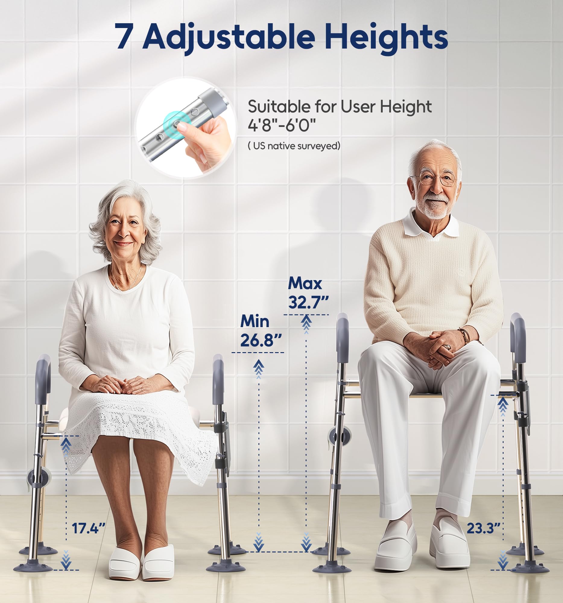 Raised Toilet Seat with Handles, Width & Height Adjustable Toilet Seat Risers for Seniors, Heavy Duty 400lbs Elevated Toilet Seat for Elderly, Pregnant, Handicap, Fit Any Toilet