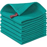 Homaxy 100% Cotton Waffle Weave Kitchen Dish Cloths, Ultra Soft Absorbent Quick Drying Dish Towels, 12 x 12 Inches, 6-Pack, Teal