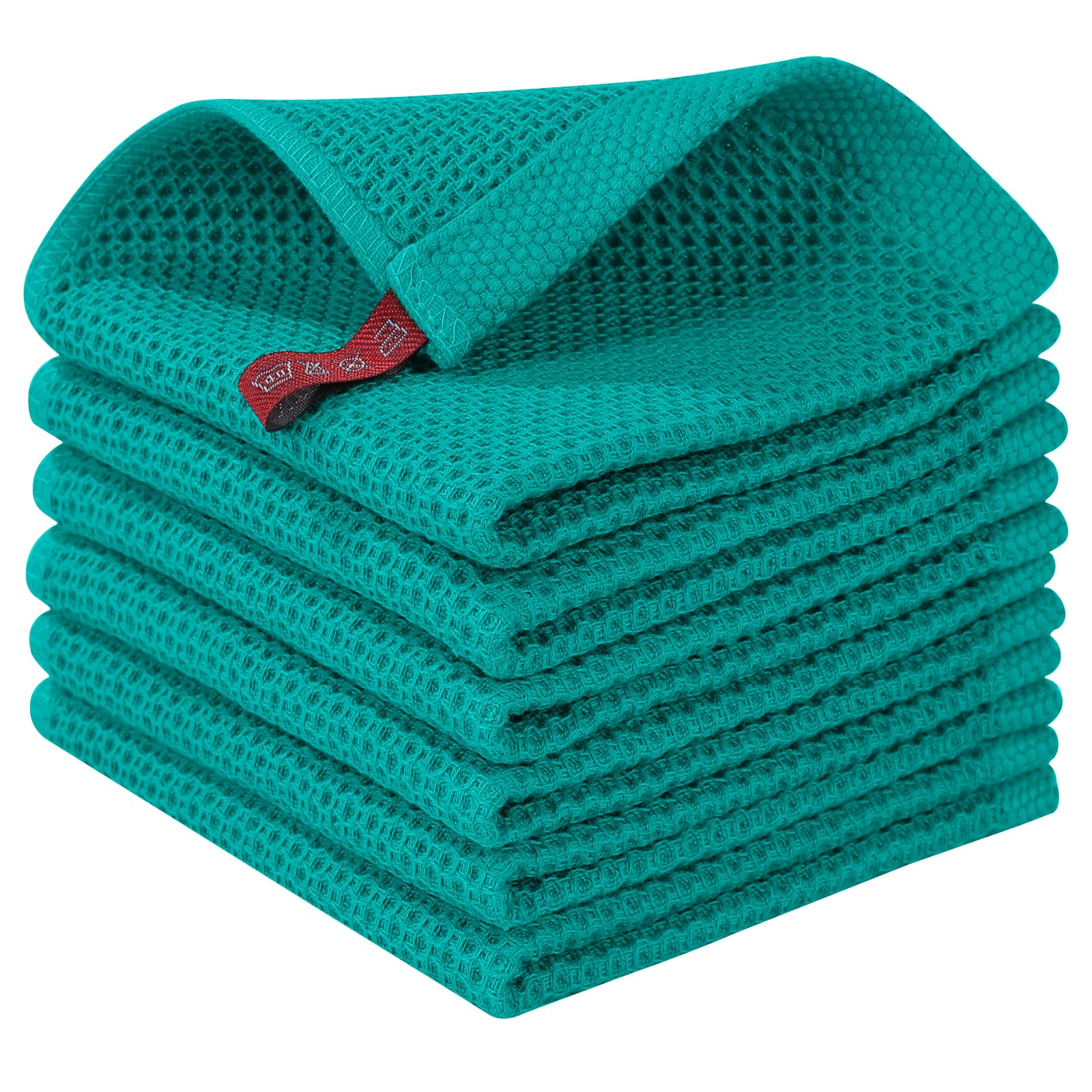 Homaxy 100% Cotton Waffle Weave Kitchen Dish Cloths, Ultra Soft Absorbent Quick Drying Dish Towels, 12 x 12 Inches, 6-Pack, Teal
