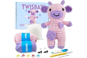 TWISBAY Jumbo Cow Crochet Kit for Beginners - Cow Amigurumi Crochet Kit with Step-by-Step Video Tutorials for Adults and Kids with Crochet Yarn