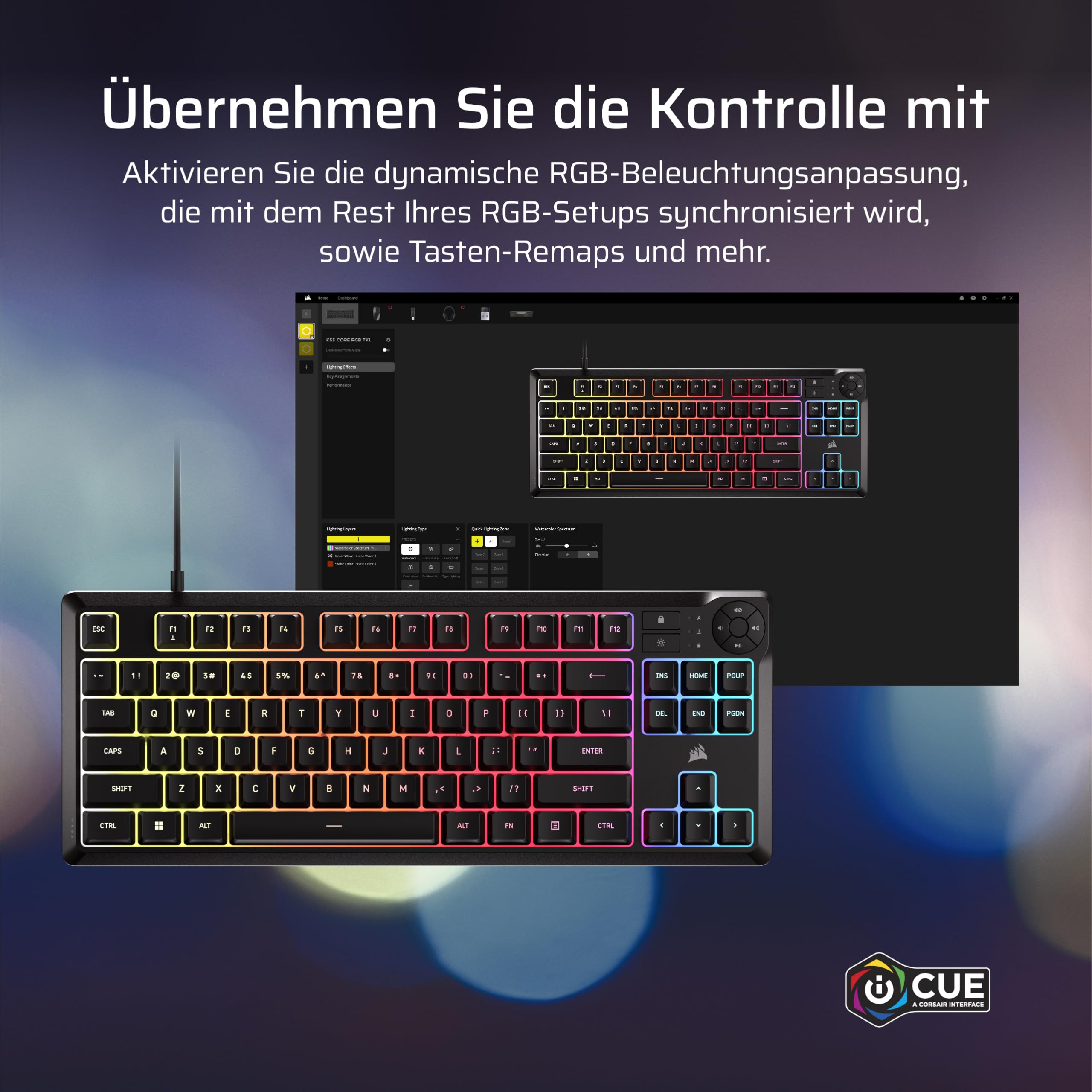 Corsair K55 CORE TKL RGB Tenkeyless Gaming-Tastatur – Schwarz 7