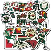 32 PCS FanShop Wild Hockey Team Minnesota Stickers for Water Bottle, Laptop, Skateboard, Bumper, Car, Bike - 2-2.5 inches