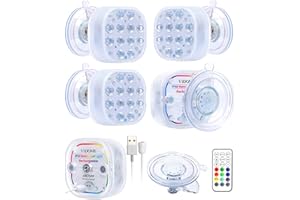 VIDOME Rechargeable Pool Lights for Above Ground Pools, Led Lights for Inground Pool Waterproof, Submersible Led Pool Lights Underwater with Remote & Suction Cup 16 Colors Magnetic Pond Light 4 Sets