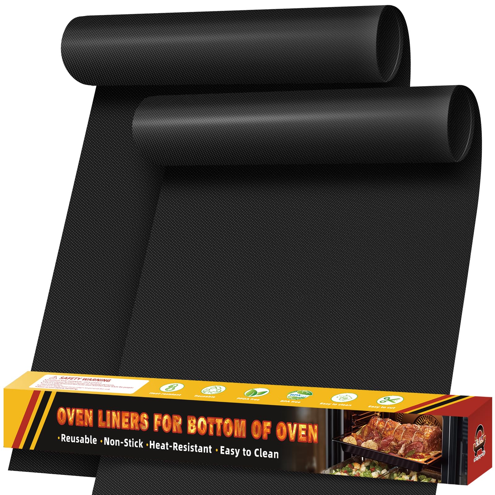 Photo 1 of 2 Pack Oven Liners for Bottom of Oven, 17"x25" Heavy Duty Non-Stick Oven Liner Mat, Reusable Heat Resistant Grill & Baking Mat, BPA/PFOA Free Roaster Liners, Fits Electric, Gas, Toaster Ovens (Black)